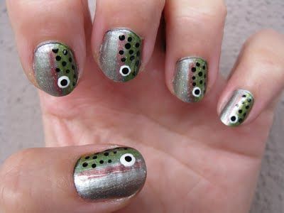 Trout Nails, Fingernails Designs, Fish Nail Art, Fish Nails, Fingernails Painted, Nail Art Galleries, Funky Nails, Nail Paint, Dope Nails