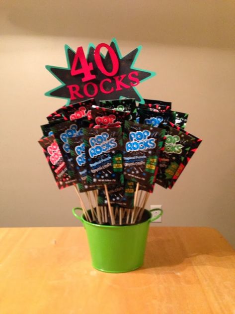 BusyBeeBets: 40th Birthday Party Lordy Lordy Look Whos 40, Centerpiece Favors, Rocks Display, 40 Rocks, 40th Party Ideas, Husband 40th Birthday, 40th Birthday Men, Surprise 40th, 40th Bday Ideas