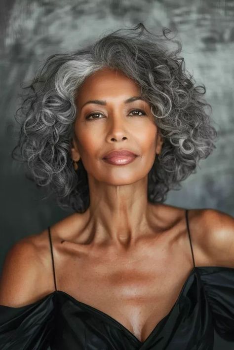 Medium Length Curls, Eva Hair, Layered Curls, Side Swept Curls, Grey Curly Hair, Salt And Pepper Hair, Beautiful Gray Hair, Hairstyles For Women Over 50, Long Gray Hair