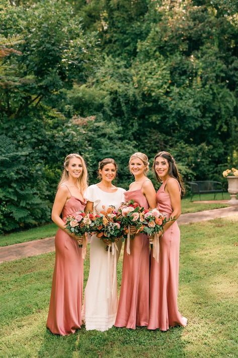 End Of Summer Bridesmaid Dresses, Pink Fall Bridesmaid Dresses, Dark Peach Bridesmaid Dresses, Peach Pink Bridesmaid Dresses, Fall Pink Bridesmaid Dresses, Wildflower Themed Wedding Bridesmaid Dresses, Apricot Bridesmaid Dresses, Sunset Bridesmaid Dresses Color Schemes, September Bridesmaid Dresses