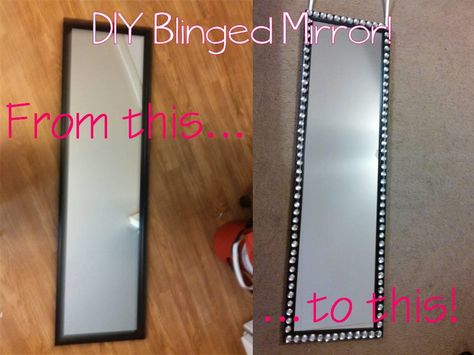 Diy Bling Mirror, Cheap Mirror, Diy Mirrors, Cheap Mirrors, Tall Mirror, Apt Ideas, Glam Decor, Diy Mirror, Glue Gun