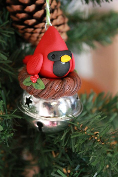 Cardinal Ornament Polymer Clay Ornament Christmas by GnomeWoods Clay Ideas Christmas, Craft Christmas Ornaments, Clay Craft Ideas, Polymer Clay Ideas, Clay Christmas Decorations, Polymer Clay Ornaments, Craft Christmas, Christmas Clay, Polymer Clay Christmas