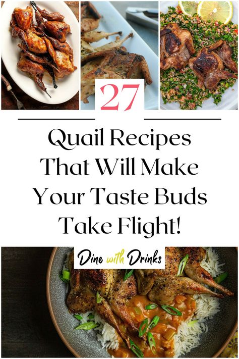 Collage of 4 quail recipes. Quail Appetizer Recipes, Quale Bird Recipes, Wild Quail Recipes, Recipes For Quail, Crockpot Quail Recipes, Quail Recipes Fine Dining, Whole Quail Recipes, Quail Recipes Crockpot, Best Quail Recipes