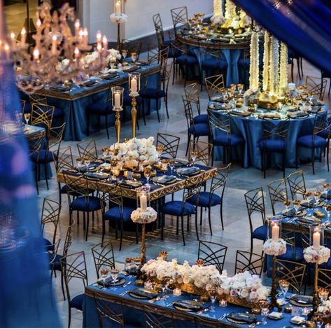 Blue Wedding Decor, Royal Blue Wedding Theme, Event Seating, African Bridesmaids, Blue Table Settings, Luxury Italy, Blue Gold Wedding, Opulent Wedding, Gold Wedding Theme