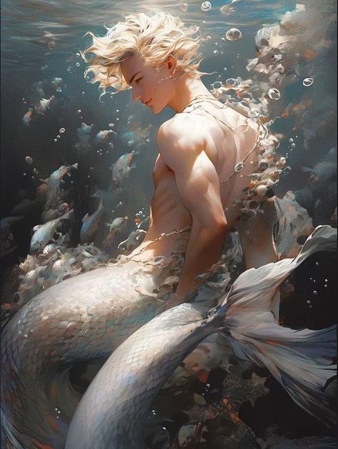 Sharp Teeth Character Design Male, Mer Man Art, Male Mermaid Aesthetic, Mermen Aesthetic, Male Siren Art, Male Siren Aesthetic, Merman Aesthetic, Merpeople Art, Merman Drawing