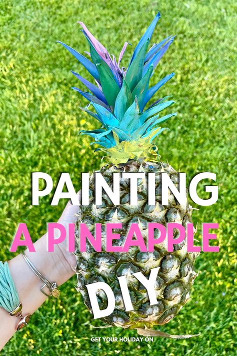 This simple idea for beginners will show you how to paint a pineapple in just a few easy steps. Painted Pineapple Centerpiece, Dollar Tree Luau Party Ideas, Pineapple Centerpiece Ideas, Luau Table Decorations, Beach Party Centerpieces, Luau Centerpieces, Pineapple Centerpiece, Pineapple Painting, Tropical Centerpieces