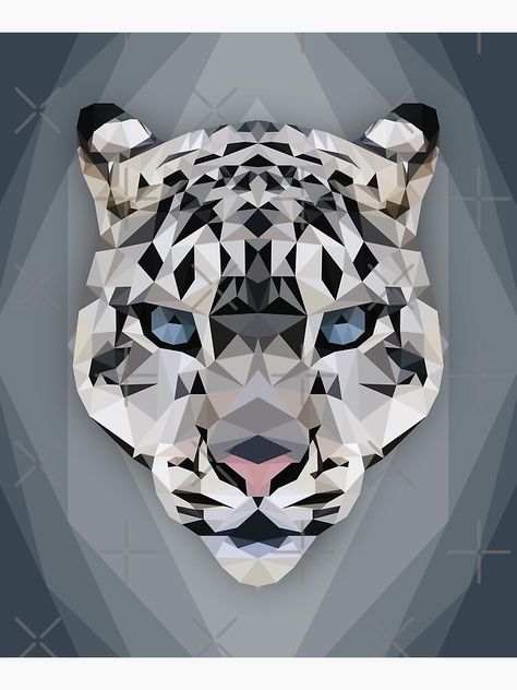 "Snowwy Leopard" Mounted Print by ErinFCampbell | Redbubble Snow Leopard Art, Leopard Artwork, Geometrical Background, Leopard Art Print, Leopard Art, Leopard Head, Snow Leopard, Animal Logo, Geometric Art