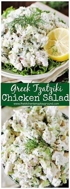 Tzatziki Chicken Salad, The Kitchen Is My Playground, Tzatziki Chicken, Greek Chicken Salad, Cucumber Dill, Ranch Pasta, Dipping Sauces, Green Veggies, Tzatziki Sauce