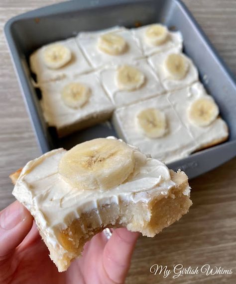 Greek Yogurt Cream Cheese, Yogurt Cream Cheese, Banana Blondies, Baked Good, Protein Desserts, Healthy Banana, Baking Blog, Banana Healthy, Healthy Sweets Recipes