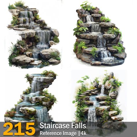 Staircase Falls | Reference Images | 4k,  on ArtStation at https://www.artstation.com/artwork/49DZPn Tropical Bushes, Micro Terrarium, Isometric Tree, Tree In Desert, Pencil Colour Painting, Plant Vines, Dark Souls Game, Frames Design Graphic, Top Of The Stairs