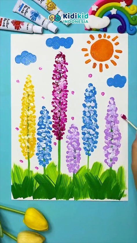 Learn To Draw Flowers, Finger Painting For Kids, First Grade Crafts, Preschool Painting, Toddler Painting, Easy Art For Kids, Draw Flowers, Flower Painting Canvas, Watercolor Projects