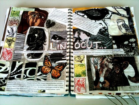 Sketchbook Composition A Level Art Sketchbook Layout, Teacher Skills, School Sketchbook, Lino Print Artists, Gcse Sketchbook, Artist Research Page, Art Coursework, Print Lino, Sketchbook Layout