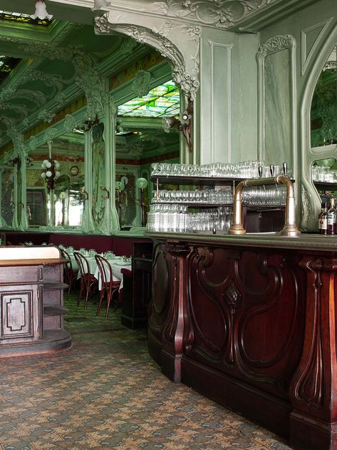 Photo by Joanna Maclennan. Moody Bars, Joanna Maclennan, Art Nouveau Bar, Art Nouveau Bathroom, Art Nouveau Interior, Edith Piaf, Saint Luke, Paris Vacation, Restaurant Paris