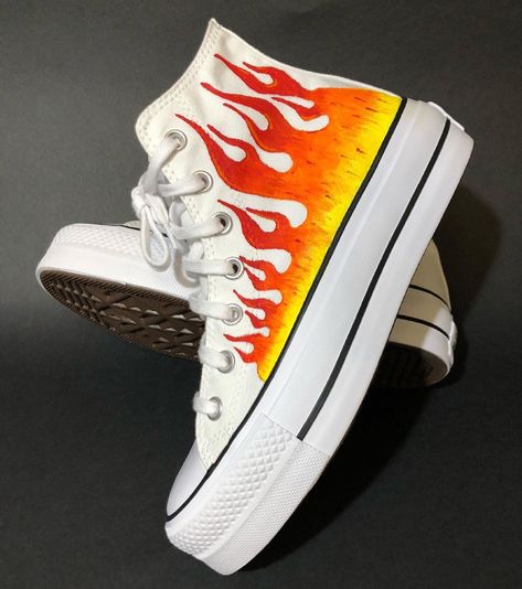 THE HAMEL ™ on Instagram: “Flame 🔥 #thehamel #thehamelshop #converse #conversechucktaylor #converseallstar #art #conversecustom” Fire Converse, Customising Shoes, Chunky Converse, Shoe Painting, Painted Converse, Converse Custom, Fire Fire, Flame Art, Fire Designs