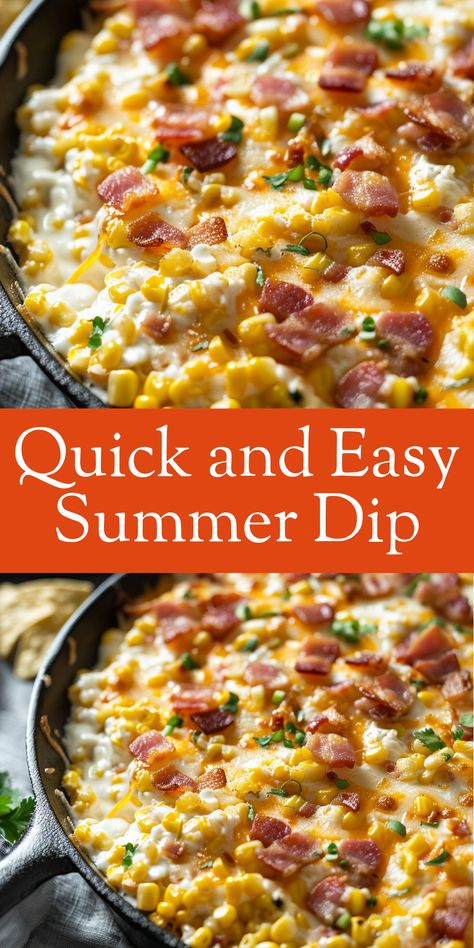 Make a quick and easy summer dip with cream cheese, cheddar, and fresh corn. Summer Crisp Corn Dip, Summer Dips By The Pool, Corn Dip With Fresh Corn, Summer Time Party Dips, Fresh Corn Dip Recipe, Fresh Corn Dip, Picnic Dips Summer, Summer Dips And Appetizers Simple, Refreshing Summer Appetizers