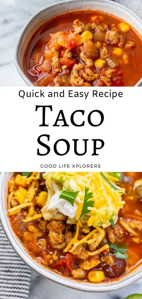 Best Taco Soup Recipe, Turkey Taco Soup Recipe, Quick And Easy Taco Soup Recipe, Best Taco Soup, Stove Top Soup, Taco Soup Recipe Crockpot, Turkey Taco Soup, Taco Soup Recipe Easy, Easy Taco Soup