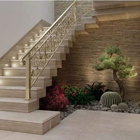 Staircase Design Modern Stair Walls, Staircase Landscape, Small Garden Under Stairs, Staircase Wall Design, سلالم حلزونية, تحت الدرج, Stair Walls, درج السلم, Staircase Interior Design