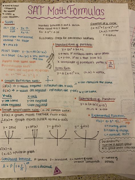 Sat Formula Sheet, Sat Math Study Notes, Act Tips Math, Collage Math Notes, Math Cheat Sheet Aesthetic, Cheat Sheets For Exam Math, Sat Grammar Rules, Sat Prep Notes, Sat Test Aesthetic