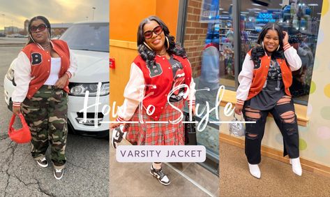 Style A Varsity Jacket, Plus Size Fall Outfit Ideas, Outfit Ideas 2022, Varsity Jacket Outfit, Plus Size Fall Outfit, Plus Size Fall, Fall Outfit Ideas, Jacket Outfit, How To Style