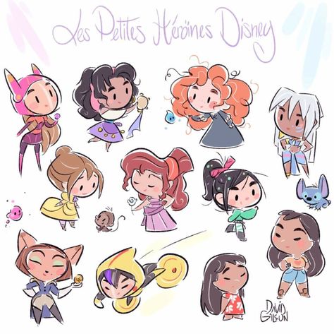 David Gilson, Chibi Disney, Disney Doodles, Disney Cuties, Kawaii Disney, 디즈니 캐릭터, Cute Disney Drawings, Prințese Disney, Cartoon Girls