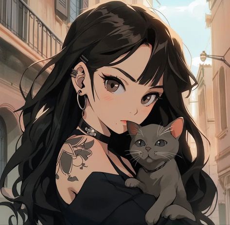 Black Hair Anime Characters Female, Black Hair Brown Eyes Anime, Black Haired Anime Female Pfp, Angel Manga, Black Rouge, Black Cat Anime, Grey Cat, Style Anime, Dark Anime Guys