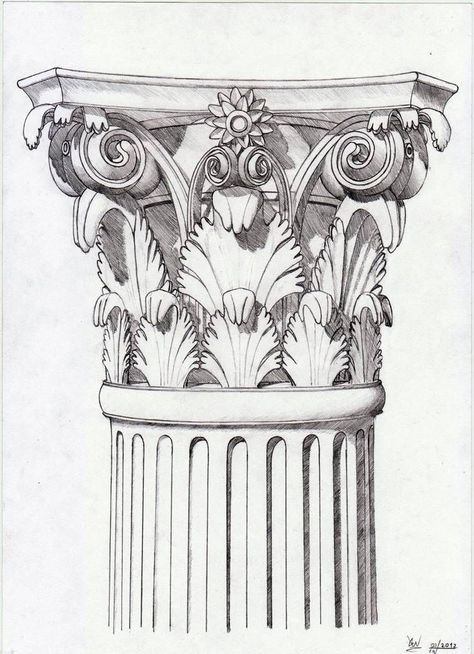 Corinthian Column Drawing, Architecture Antique, Corinthian Capital, Architecture Drawing Presentation, Architecture Drawing Sketchbooks, Greek Architecture, Ancient Greek Architecture, Architecture Sketchbook, Architecture History