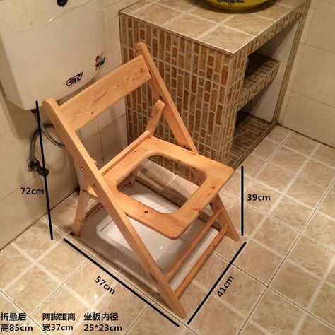 Portable Wood Toilet Chair Elderly Folding Commode Chair Mobile Wood Potty Chair Pregnant Women Toilet Stool Toilet Chair, Toilet Stool, Wood Toilet, Commode Chair, Diy Stool, Potty Chair, Diy Wood Projects Furniture, Accessories Ideas, Wooden Chair