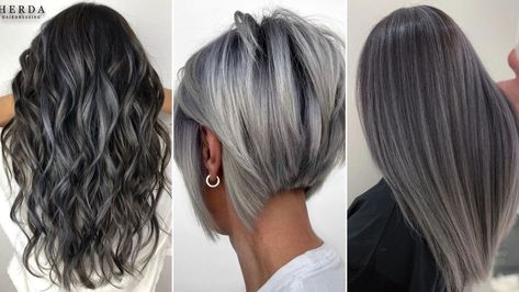 30 Bedazzling Silver Hair Color Ideas to Wear in 2023 Grey Hair Young, Silver Hair Short, Dark Silver Hair, Brown Hair With Silver Highlights, Silver Hair Color Ideas, Silver Ombre Hair, Grey Hair Color Silver, Platinum Hair Color, Madison Reed