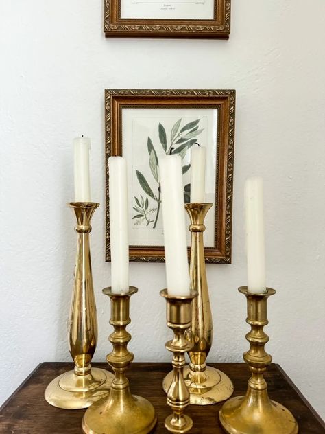 How to Decorate Like Old Money When You Don’t Have A Trust Fund - Kaitlin Madden Home Blogger Vintage Brass Candlesticks Decor, Candlestick Decor, Ethan Allen Furniture, Timeless Interior Design, Decor For Wedding, Holiday Tablescape, Candle Stick Decor, Silver Teapot, Vintage Brass Candlesticks