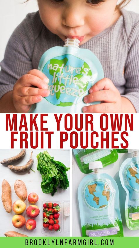 Homemade Baby Food Pouches, Sweet Potato Pouch Recipe, Homemade Fruit Pouches, Fruit And Veggie Squeeze Pouch, Reusable Pouch Recipes, Homemade Baby Pouch Recipes, Homemade Food Pouches, Pouch Recipes Baby, Refillable Pouch Recipes