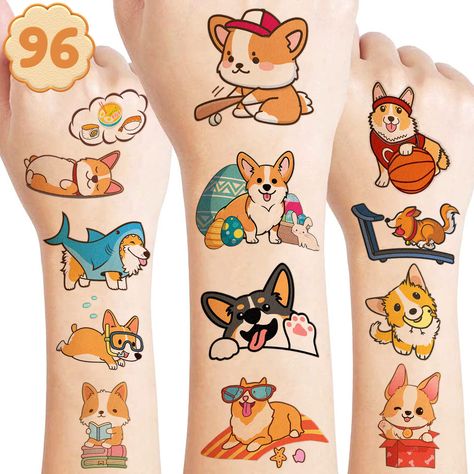 8 Sheet (96Pcs) Corgi Temporary tattoos for Kids, Pet Dog Birthday Party Decorations Favors Supplies Super Cute Tattoos Sticker Gifts for Boys Girls Baby Shower Prizes Rewards Christmas Dog Birthday Party Decorations, Corgi Birthday, Corgi Tattoo, Dog Themed Birthday Party, Shower Prizes, Puppy Paw Prints, Baby Shower Prizes, Dog Birthday Party, Dog Party