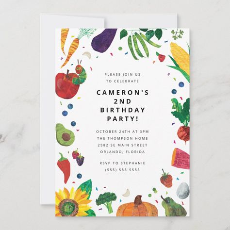 The Very Hungry Caterpillar Fruit Birthday Invitation  Zazzle Hungry Caterpillar Fruit, Caterpillar Party, Hungry Caterpillar Party, Hungry Caterpillar Birthday, Fruit Birthday, First Birthday Themes, The Very Hungry Caterpillar, Wedding Tags, Eric Carle