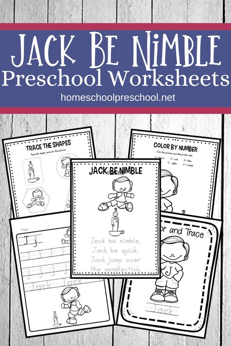 This pack of Jack Be Nimble activities is perfect for kids ages 3-7. This unit includes a variety of math and literacy activities preschoolers will love. Jack Be Nimble Activities, Nursery Rhymes Worksheets, Preschool Rhyming, Jack Be Nimble, Rhyming Worksheet, Nursery Rhymes Preschool, Literacy Activities Preschool, Nursery Rhymes Activities, Family Literacy