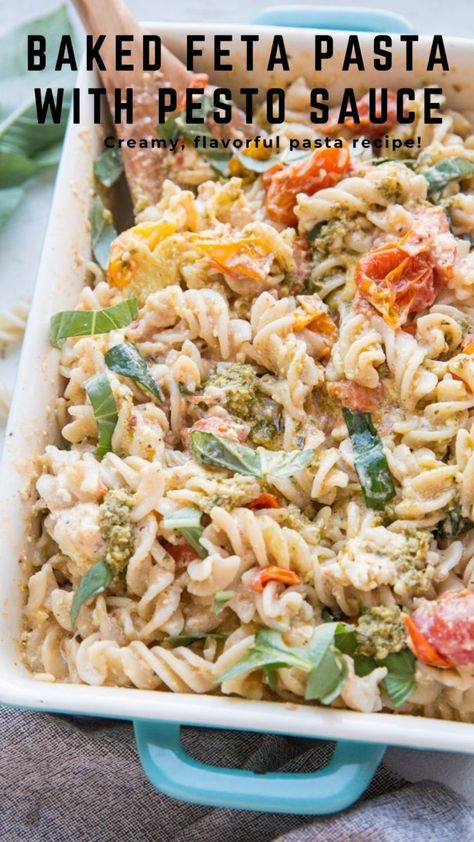 Feta And Pesto Pasta, Gf Pasta Bake, Feta Pesto Pasta, Pasta With Pesto Sauce, Feta Pesto, Pesto Pasta Bake, Pasta With Pesto, Healthy Pesto, Baked Feta Pasta