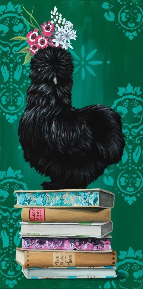 Heather Gauthier Black Silkie Chicken, Lavender Wall Art, Lavender Wall, Silkie Chickens, Chicken Painting, Chicken Art, Black Wall Art, Pet Chickens, Artist Canvas