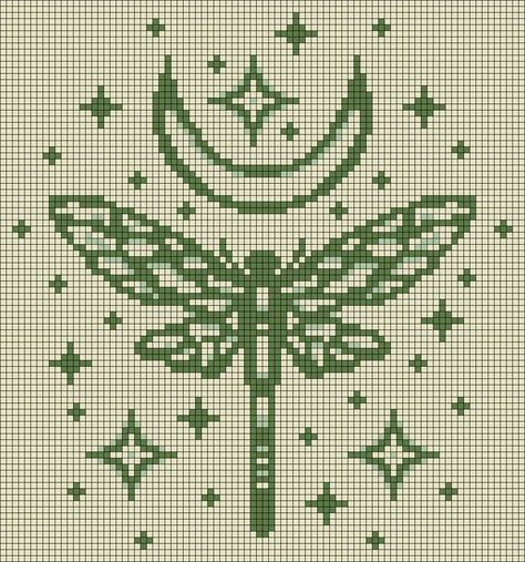 Firefly Cross Stitch Pattern, Dragonfly Grid Pattern, Bug Pixel Art Grid, Bug Alpha Pattern, Moth Alpha Pattern, Alpha Graph, Grid Patterns, Dragonfly Insect, Night Stars