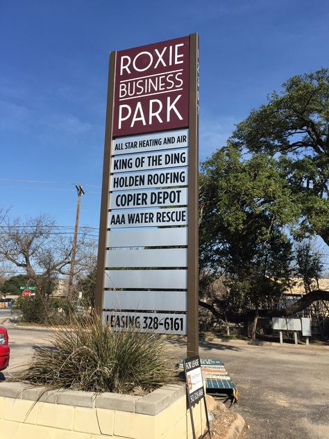 Some more awesome signage designed, fabricated, installed and permitted by ‪#‎CNDSigns‬ for Roxie Business Park. Multi Tenant Non Illuminated Pylon Sign! #CNDSigns ‪#‎AustinSigns‬ Monument Signage, Pylon Signage, Pylon Sign, Architectural Signage, Monument Signs, Water Rescue, Exterior Signage, Salon Signs, Channel Letters