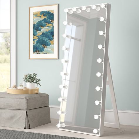 Laleia Lighted Full Length Mirror Full Length Mirror Makeup Area, Vanity Body Mirror, Full Length Mirror Lights, Long Length Mirror, Long Mirror In Bedroom, Floor Mirror With Lights, Wall Molding Living Room, Full Length Mirror With Lights, Stand Up Mirror