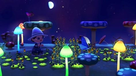 Acnh Glowing Forest, Glowing Mushrooms, Acnh Ideas, Animal Crossing, Stuffed Mushrooms, Gaming, Forest, Animals, Quick Saves