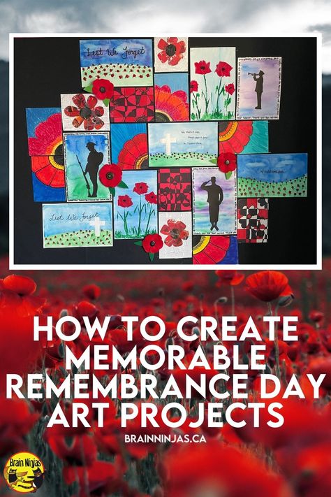 If you do a search for Remembrance Day art projects, you’ll find that there is a lot that has students creating poppy art. While we love to have our students create poppies, we wanted to have art projects that go beyond the poppy. We put together this blog post to share some Remembrance Day art projects that are perfect for upper elementary students because they take a bit more time and care, and are still beautiful additions to our Remembrance Day art displays. Rememberance Day Art Ideas, Veterans Day Elementary Art, Remembrance Day Display Ideas, Poppy Art Project, Poppy Remembrance Day Art, Remembrance Day Art Middle School, Poppy Art For Kids, Remembrance Day Art For Kids, Veterans Day Art Projects