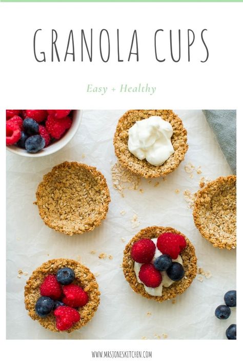 Healthy Mothers Day Breakfast, Granola Ideas, Muesli Cups, Breakfast Granola Cups, Healthy Treats For Kids, Yogurt Making, Granola Cups, Low Carb Granola, Easy Granola