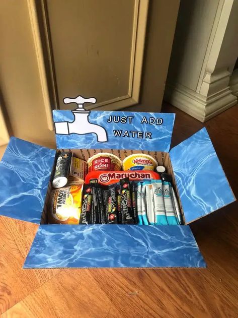 Tech School Care Package Air Force, Marine Care Package Ideas, Care Package Ideas Deployment, Air Force Care Package Ideas, Deployment Care Packages Ideas, Birthday Deployment Package, Just Add Water Care Package, Deployment Gifts For Boyfriend, Navy Deployment Care Packages