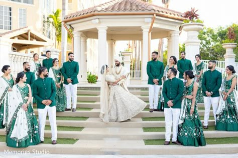 Adorable indian bride posing with bridesmaids and groomsmen Groomsmen Indian, Indian Groomsmen Outfits, Wedding Bridesmaid Dresses Indian, Indian Groomsmen, Indian Wedding Bridesmaids, Bride Posing, Groomsmen Outfit, Groomsmen Photo, Indian Bride Poses