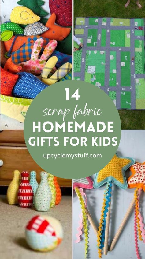 Looking for easy homemade gifts for kids? These cute eco-conscious gift ideas for kids are all made from fabric scraps. These homemade gift ideas are perfect scrap fabric sewing projects and are great for upcycling fabric scraps into something amazing. We have brought together some of the most darling ideas for kid’s gifts that you can make from your stash of fabric scraps or fabric remnants on the blog - check out these easy scrappy sewing projects now! Christmas Gift Ideas Diy Sewing, Easy Fabric Gifts To Make, Stuff To Make With Fabric, Vintage Fabric Scrap Projects, Sewing Stocking Stuffers, Scrap Sewing Patterns, Sewn Christmas Gifts Homemade, Sewing For Boys Projects, Sewing Projects With Fleece