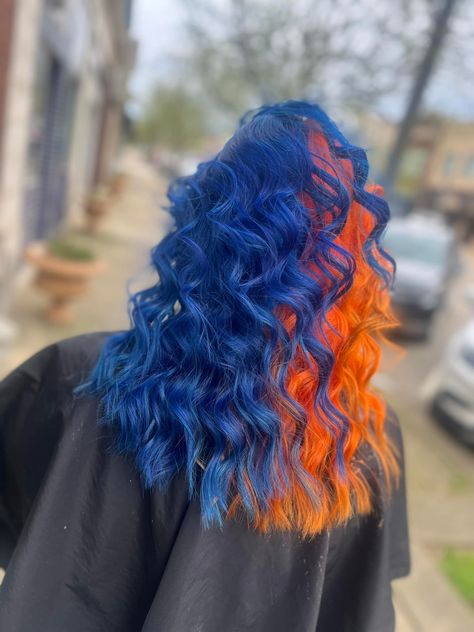 💙🧡 Haircraft.by.thatwitchybitch Wild Styles Hair Studio Celcie Stanley Orange Blue Hair, Blue Orange Hair, Orange And Blue Hair, Blue And Orange Hair, Cobalt Blue Hair, Orange Tips, Hair Studio, Orange Hair, Blue And Orange