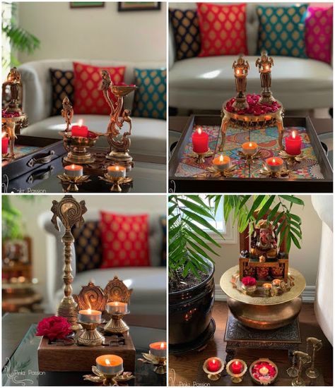 Indian Inspired Home, Styling Coffee Table, Wedding Table Pink, Indian Room Decor, Diwali Decorations At Home, Diy Interior Decor, Diwali Decoration Items, Diy Diwali Decorations, Indian Home Interior