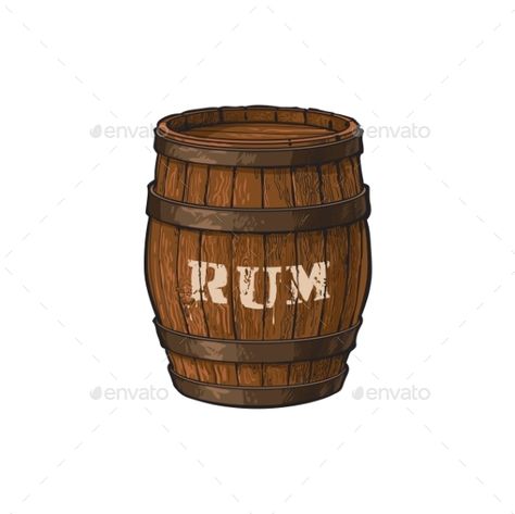 Vector Wooden Rum Barrel Isolated Illustration Rum Illustration, Ink Tober, Alcohol Storage, Rum Barrel, White Background Cartoon, Sea Shanty, Barrel Cake, Sea Shanties, Background Cartoon