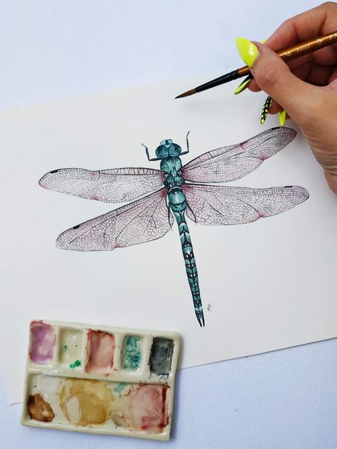 🌿 This dragonfly watercolor illustration print is a beautiful and captivating piece of art that would make a great addition to any home or office. The intricate details of the dragonfly's wings and body are brought to life with vibrant colors and delicate brushstrokes, creating a sense of movement and energy. The print captures the ephemeral beauty of these majestic insects, making it a unique and memorable piece of art that is sure to catch the eye and spark the imagination. Whether you're a n Insect Display, Dragonfly Watercolor, Dragonfly Illustration, Dragonfly Artwork, Moth Art Print, Entomology Art, Dragonfly Painting, Beetle Art, Watercolor Dragonfly