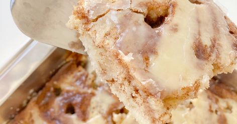 Big Mama's Cinnamon Roll Cake | 12 Tomatoes 12 Tomatoes Cinnamon Roll Cake, Big Mama Cake, Big Mama Cinnamon Roll Cake, Cinnamon Roll Poke Cake, Meatless Mains, Rolls Homemade, Bar Desserts, Bread Loaves, Sweet Bakes