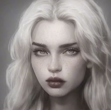 white hair, full lips, button nose, mesmerising appearance face claim for your dream reality! White Hair Face Claim, Aesthetic Character Art, Drawing Nose, Aesthetic Character, Dream Reality, Button Nose, Full Lips, Mermaid Life, White Queen